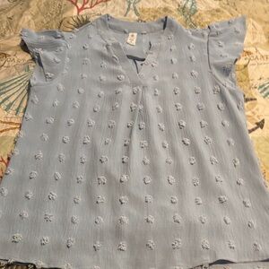 B brand Light Blue Textured Dot Flutter Sleeve Blouse